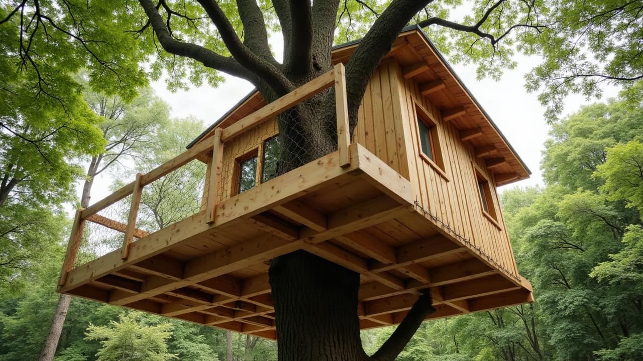Fixer une cabane sans étrangler le tronc, le principe du boulon porteur